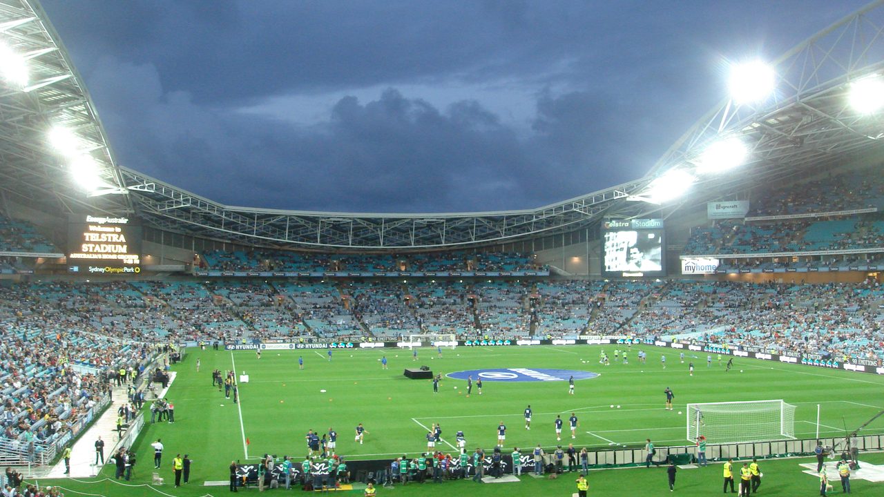 Live match under floodlights